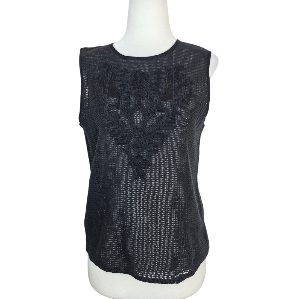 Mango net cotton embroidered boho chic  Black Sleeveless Top